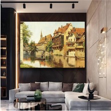 Limitless Design Carl Spitzweg Nehir Kenarı Tarihi Evler Kanvas Tablo Sanat Tablosu Klasik Ressam Tablosu