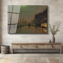 Limitless Design John Atkinson Grimshaw Rıhtım Gece Liman Manzarası Cam Tablo Dijital Baskı Duvar Tablosu Dekor Tablo