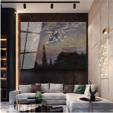 Limitless Design Caspar David Friedrich Ay Işığında Ev Resmi Cam Tablo Dijital Baskı Duvar Tablosu Dekor Tablo