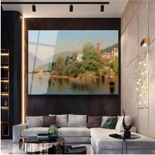 Limitless Design Hermann Ottomar Herzog Italyan Göl Peyzaj Resmi Cam Tablo Dijital Baskı Duvar Tablosu Dekor Tablo