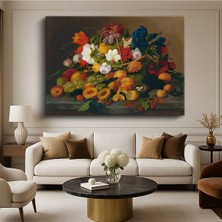 Limitless Design Severin Roesen Çiçekler Meyveler Natürmort Kompozisyonu Kanvas Tablo Klasik Ressam Tablosu