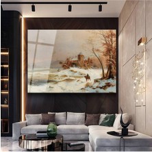Limitless Design Andreas Schelfhout Kış Kar Manzarası Cam Tablo Dijital Baskı Duvar Tablosu Dekor Tablo
