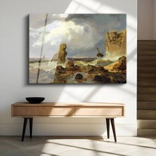 Limitless Design Andreas Achenbach Fırtınalı Deniz Dalga Manzarası Cam Tablo Dijital Baskı Duvar Tablosu Dekor Tablo