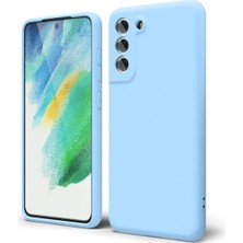 HANPORIUM Samsung Galaxy S21 Fe Uyumlu Silikon Kılıf - Pastel Renk Tonu Kamera Korumalı Esnek Kapak - Mavi