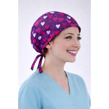 Dr. Mitra Cerrahi Bone Medikal Doktor Hemşire Hastane Bonesi Unisex -Mor Pembe Kalp Desen