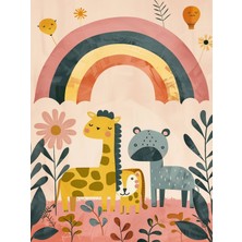 Fuart.Co Gökkuşağı ve Hayvanlar Dijital Baskı Çocuk Odası Posteri (Çerçevesiz) COFU