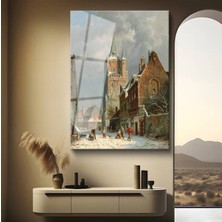 Limitless Design Adrianus Eversen Kış Kar Manzarası Cam Tablo Dijital Baskı Duvar Tablosu Dekor Tablo