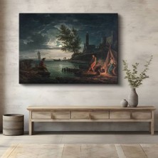 Limitless Design Claude Joseph Vernet Mehtaplı Kıyı Gece Manzarası Kanvas Tablo Klasik Ressam Tablosu