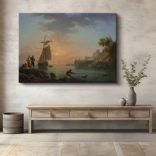 Limitless Design Claude-Joseph Vernet Akdeniz Kıyısı Balıkçılar Manzarası Kanvas Tablo Klasik Ressam Tablosu