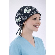 Dr. Mitra Cerrahi Bone Medikal Doktor Hemşire Hastane Bonesi Unisex -Kelebek Koyu Zemin Desen