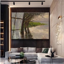 Limitless Design Alexander Koester Göl Kenarı Ağaçlar Resmi Cam Tablo Dijital Baskı Duvar Tablosu Dekor Tablo
