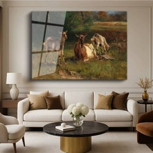 Limitless Design Anonim Otlaktaki Keçiler Kırsal Hayvan Resmi Cam Tablo Dijital Baskı Duvar Tablosu Dekor Tablo