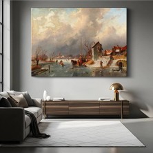 Limitless Design Charles Leickert Kış Mevsimi Kar Manzarası Kanvas Tablo Sanat Tablosu Klasik Ressam Tablosu