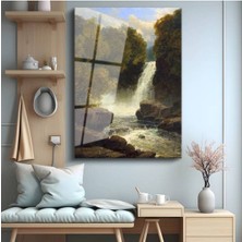 Limitless Design Albert Bierstadt Şelale Doğa Manzarası Cam Tablo Dijital Baskı Duvar Tablosu Dekor Tablo