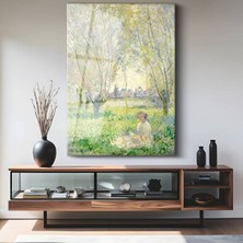 Limitless Design Claude Monet Söğüt Altında Dinlenen Kadın Cam Tablo Dijital Baskı Duvar Tablosu Dekor Tablo