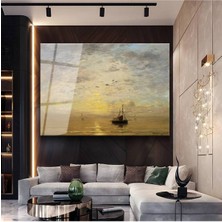 Limitless Design Hendrik Willem Mesdag Günbatımı Tekneler Deniz Manzarası Cam Tablo Dijital Baskı Duvar Tablosu