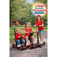 Toyfest 3 Modlu Yönlendirmeli Ayarlanabilir Scooter Koltuklu Çocuk Scooter Frenli Kaymaz Gövdeli - Kırmızı