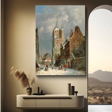 Limitless Design Adrianus Eversen Kış Kar Manzarası Kanvas Tablo Sanat Tablosu Klasik Ressam Tablosu