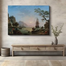 Limitless Design Claude-Joseph Vernet Sakin Liman Günbatımı Manzarası Kanvas Tablo Klasik Ressam Tablosu