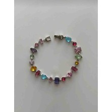 Güneş Takı Çelik Silver Full Renkli Gema Taşlı Milano Bileklik -Kararma Yapmaz