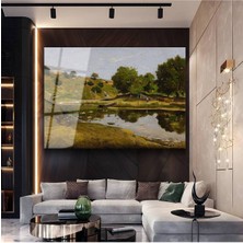 Limitless Design Henri Harpignies Göl Kenarı Doğa Manzarası Cam Tablo Dijital Baskı Duvar Tablosu Dekor Tablo