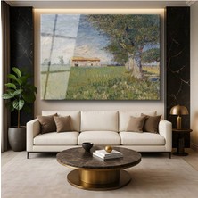 Limitless Design Vincent Van Gogh Buğday Tarlası Çiftlik Evi Kırsal Manzara Cam Tablo Dijital Baskı Duvar Tablosu