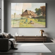 Limitless Design David Teniers Kır Evi Önü Çocuklar Resmi Cam Tablo Dijital Baskı Duvar Tablosu Dekor Tablo