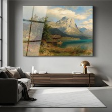 Limitless Design Albert Bierstadt Dağ Gölü Peyzaj Manzarası Cam Tablo Dijital Baskı Duvar Tablosu Dekor Tablo