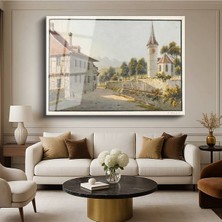 Limitless Design Johann Ludwig Aberli Isviçre Köyü Alp Manzarası Cam Tablo Dijital Baskı Duvar Tablosu Dekor Tablo