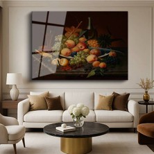 Limitless Design Johann Wilhelm Preyer Şeftali Üzüm Natürmort Resmi Cam Tablo Dijital Baskı Duvar Tablosu Dekor Tablo