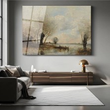 Limitless Design Jean-Baptiste-Camille Corot Göl Kenarı Tekne Cam Tablo Dijital Baskı Duvar Tablosu