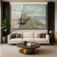 Limitless Design Vincent Van Gogh Saintes-Maries Plaj Balıkçı Tekneleri Deniz Cam Tablo Dijital Baskı Duvar Tablosu