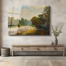 Limitless Design John Dearle Nehir Kıyısı Sonbahar Manzarası Cam Tablo Dijital Baskı Duvar Tablosu Dekor Tablo