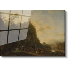 Limitless Design Claude Lorrain Kayalıklarda Çoban Doğa Resmi Cam Tablo Dijital Baskı Duvar Tablosu Dekor Tablo