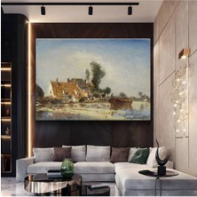 Limitless Design Johan Jongkind Nehir Kenarı Kulübe Resmi Kanvas Tablo Sanat Tablosu Klasik Ressam Tablosu