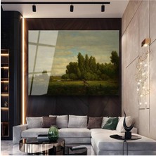Limitless Design Théodore Rousseau Yeşil Ova Doğa Manzarası Cam Tablo Dijital Baskı Duvar Tablosu Dekor Tablo