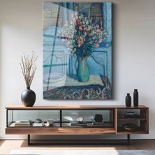 Limitless Design Henri Matisse Mavi Vazo Renkli Çiçekler Cam Tablo Dijital Baskı Duvar Tablosu Dekor Tablo