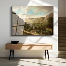 Limitless Design Alfred De Breanski Dağ Vadisi Yerleşim Manzarası Cam Tablo Dijital Baskı Duvar Tablosu Dekor Tablo