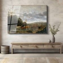 Limitless Design Aelbert Cuyp Nehir Kenarı Inekler Kırsal Cam Tablo Dijital Baskı Duvar Tablosu Dekor Tablo