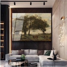 Limitless Design Jean-Baptiste-Camille Corot Ağaçlar Çoban Kırsal Manzara Cam Tablo Dijital Baskı Duvar Tablosu