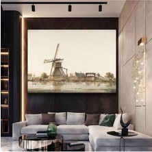Limitless Design Jan Van Der Heyden Hollanda Değirmeni Köprü Resmi Kanvas Tablo Klasik Ressam Tablosu