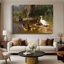 Limitless Design Carl Jutz Göl Kenarı Ördekler Yavruları Doğa Resmi Kanvas Tablo Klasik Ressam Tablosu