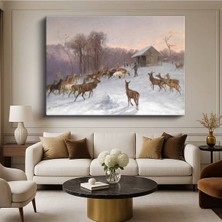 Limitless Design Arthur Fitzwilliam Tait Kış Manzarası Geyikler Doğa Resmi Kanvas Tablo Klasik Ressam Tablosu