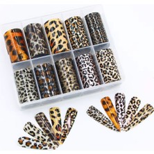 Aba Nails 10LU Tırnak Süsleme Folyosu Leopar Dizayn Nail Art Transfer Folyo