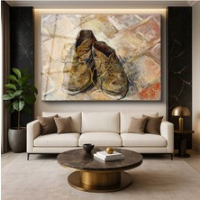 Limitless Design Vincent Van Gogh Bir Çift Ayakkabı Günlük Eşya Natürmortu Cam Tablo Dijital Baskı Duvar Tablosu