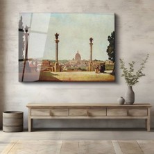 Limitless Design Jean-Baptiste-Camille Corot Roma Panorama St. Peter Bazilikası Cam Tablo Dijital Baskı Duvar Tablosu