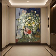 Limitless Design Vincent Van Gogh Vazo Krizantem Çiçekleri Cam Tablo Dijital Baskı Duvar Tablosu Dekor Tablo