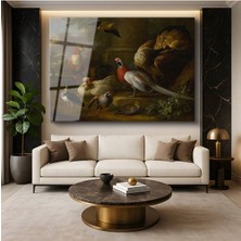 Limitless Design Melchior D'hondecoeter Avluda Kümes Hayvanları Çiftlik Cam Tablo Dijital Baskı Duvar Tablosu
