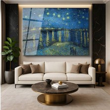 Limitless Design Vincent Van Gogh Rhône Üzerinde Yıldızlı Gece Romantik Nehir Cam Tablo Dijital Baskı Duvar Tablosu
