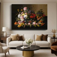 Limitless Design Severin Roesen Çiçekler Meyveler Aranjmanı Natürmort Sanatı Kanvas Tablo Klasik Ressam Tablosu